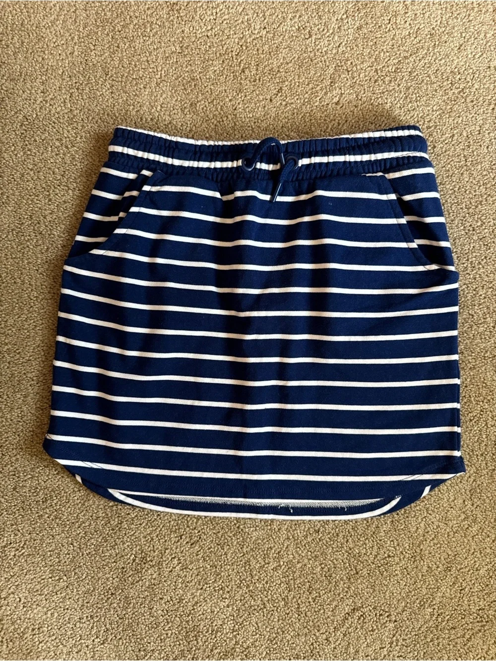 Girls Reserved Navy and White Striped Drawstring Skirt